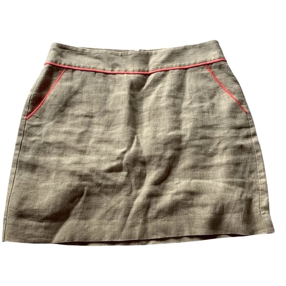 Ann Taylor LOfT 100% linen tan khaki mini skirt women’s size 6 coastal summer